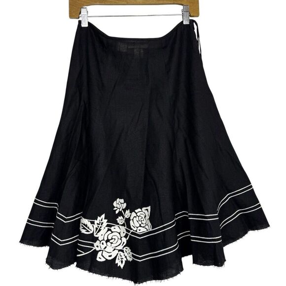 Vintage Nine West Embroidered Linen Midi Skirt Size 2 Boho Cottage Whimsigoth - Picture 1 of 7